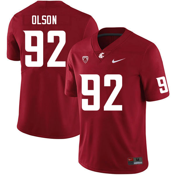 Men #92 Trenton Olson Washington State Cougars College Football Jerseys Sale-Crimson